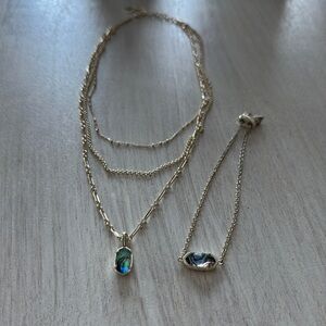 Kendra Scott Elisa Gold TRIPLE STRAND Abalone Shell Necklace And Elaine Bracelet